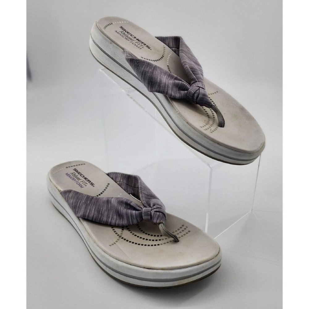 Skechers Women's Relaxed Fit Memory Foam Flip Flop Sandals White/Gray Size 10